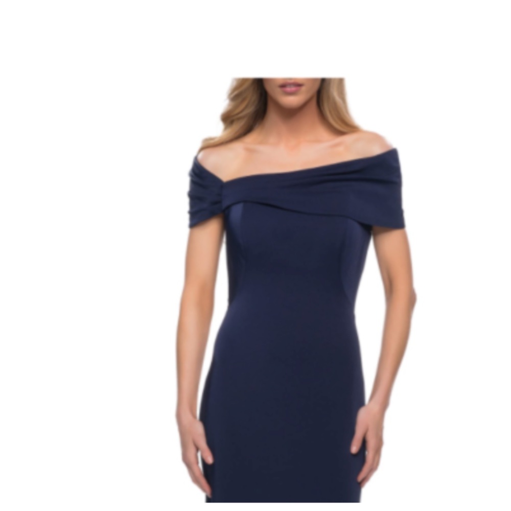 NEW La Femme Off the Shoulder Gown Navy Size 12 - Picture 2 of 10